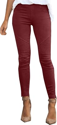 Andongnywell Womens Biker Skinny Ankle Zipper Pleated Stretch Low Waist Pencil Pants Stretchy Trousers
