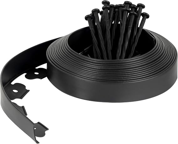 Velway Garden Edging Border, Black, 10m, Flexible Plastic, 5cm High
