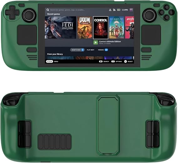 Valve Steam Deck Case - Kickstand Protective Accessory with Drops, Scratches, Dust, Fingerprints, Hands Full (OD Green)