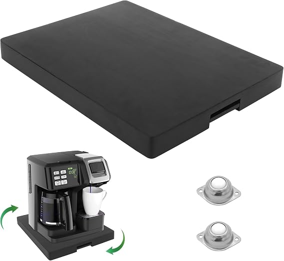 Sliding Tray for Coffee Maker - Appliance Slider 360° Rolling Tray With Wheels & Brake for Kitchen Countertop, Sliding Pull Out Mat for Ninja Air Fryer Coffee Pot Under the Cabinet (12"W ×16"D) Black