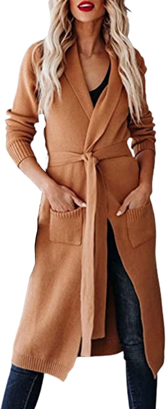 Lolvmvchi Women'S Autumn Winter Solid Color Loose Version Of Mid Long Knitted Double Pocket Fashion Fall Fall 2024 Butto