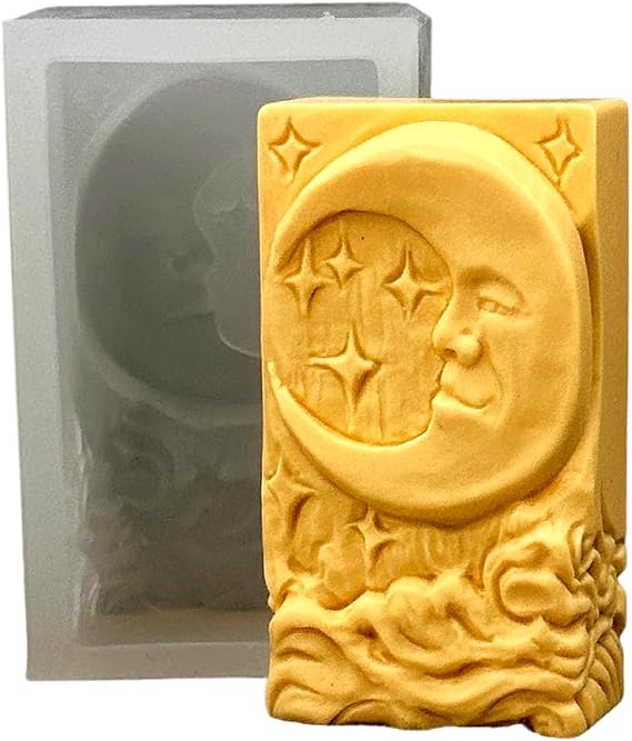 Crescent Moon Face Soap Mould – Silicone Mould for Handmade Soap, Moon Face Design, Artisan Soap Making Mold