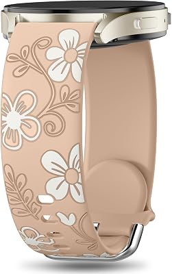 Witzon Floral Band Compatible with Samsung Galaxy Watch 7 BandFE 6 5 4 40mm 44mm,Galaxy Active 2, 20mm Watch Band Engraved Cute Flower Soft Silicone Inlay Replacement Strap Dressy Accessories Women