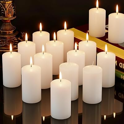 Set of 20 Pillar Candles, Unscented White Wax Pillar Candle with 30 Hours Burn Time, 2x4 Inch, Elegant Decorative White Candles for Weddings, Centerpiece, Home Decor