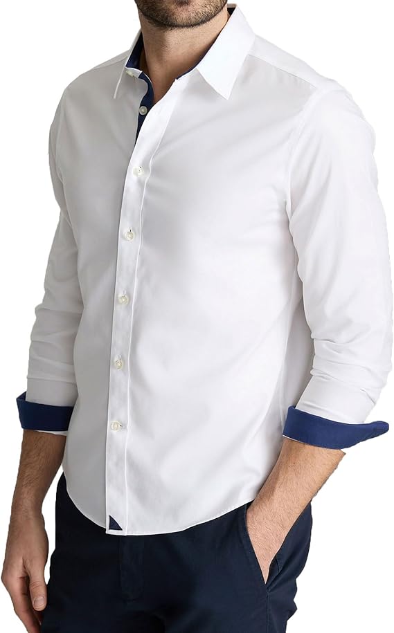 UNTUCKit Men's Wrinkle-Free Long Sleeve Slim Fit Shirt, White Special, Small