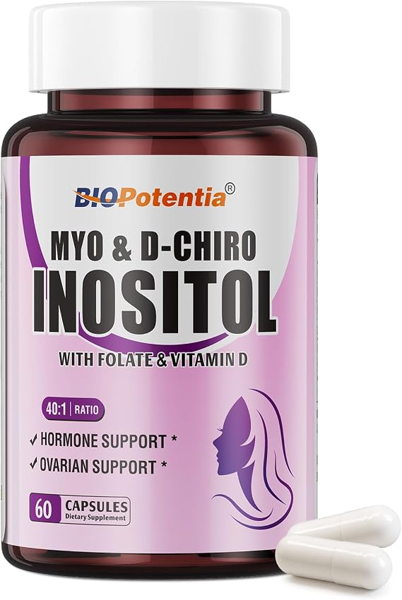 Myo-Inositol & D-Chiro Inositol Capsules, Myo Inositol 2000mg & D Chiro Inositol 50mg, Ovarian Health Support & Hormonal Balance, Ideal Inositol 40:1 Ratio, Non-GMO | 60 Capsules