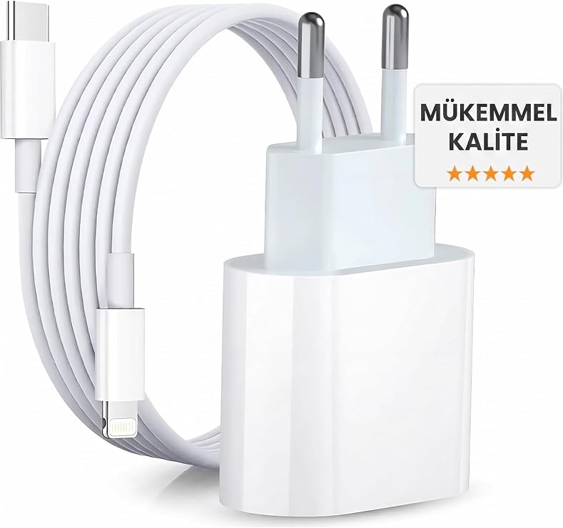 iPhone Hızlı Şarj Aleti 8 X XS XR 11 12 13 14 Pro Max Mini Plus Uyumlu 20W Gerçek Güç PD QC 4.0 Destekli Hızlı Şarj Adaptörü ve Type-C to Lightning Kablo Seti