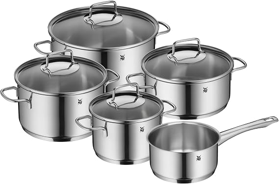 WMF Astoria 780556040 Pan Set 5-Piece, High Saucepans with Lid (16/20/24), Low Saucepan with Lid (20 cm), Saucepan (16 cm)