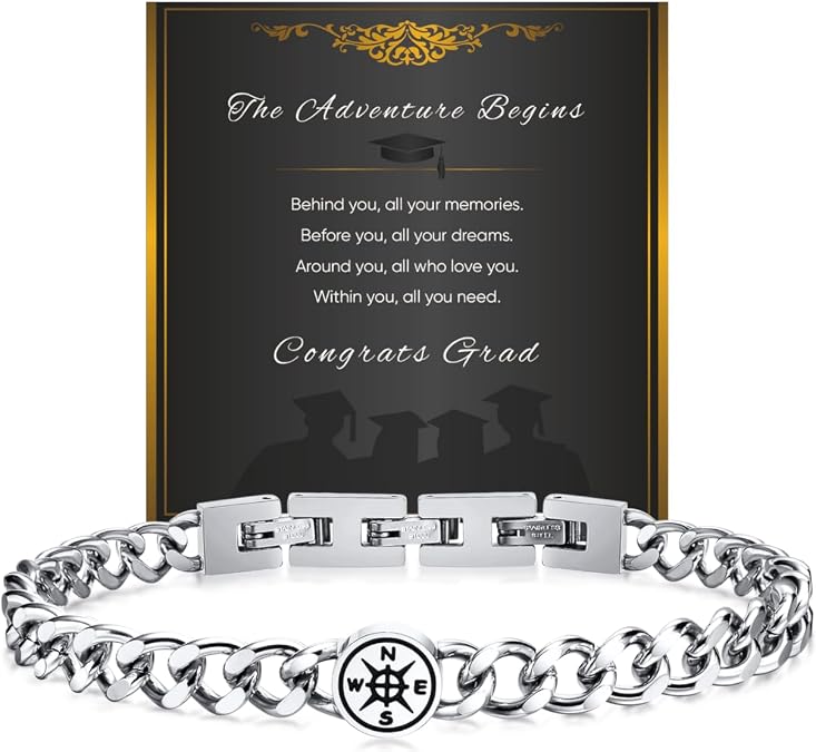 VNOX Graduation Gifts For Him 2026 | Inspirational Handmade Mens Compass Beads Bracelet Gift for Son Boyfriend Borther| Class Of 2026 High School College Graduation Gift For Him
