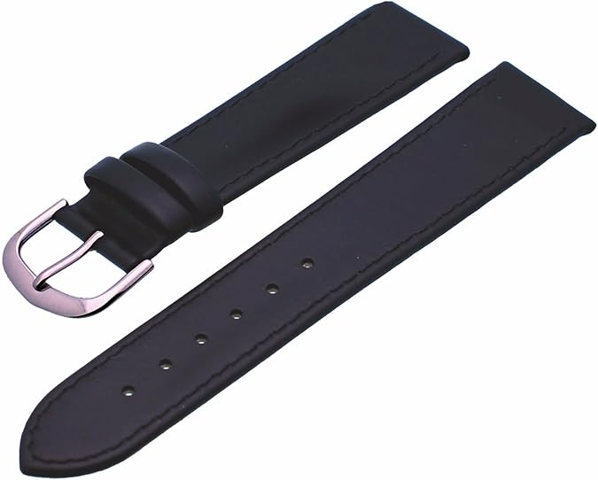 REV 18 mm 20 mm Black Brown Plain Pattern Genuine Leather Strap Watch Replacement Band (18 mm, Black) - ITAL5064