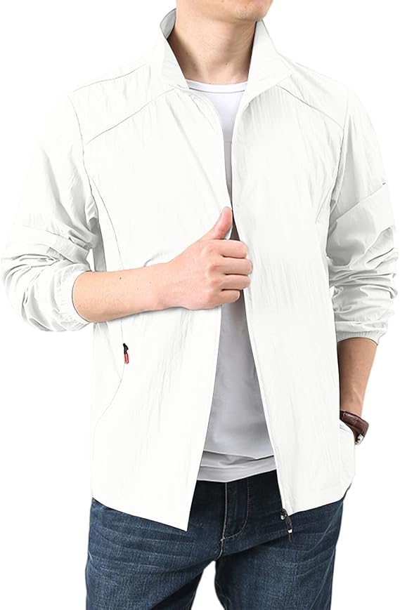 Lightweight Rain Jacket Men Zip Up Jacket Outerwear Water Resistant Quick Dry Camping Hiking Jacket with Pockets