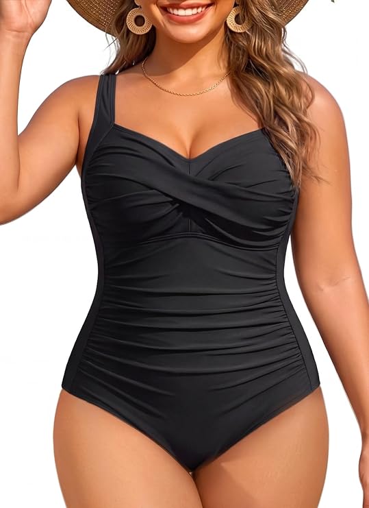 Women Plus Size One Piece Swimsuits Tummy Control Twist Front Bathing Suit