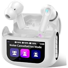 Wireless Earbuds with Smart Touch Screen ANC Active Noise Cancelling Bluetooth 5.4 Headphones in Ear Earphones with HD Mic HiFi Stereo Sound, Bluetooth Earphones 40H Playtime IP7 (White)