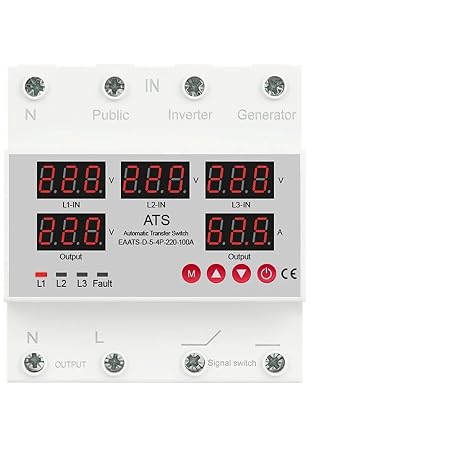 63A 100A 3 Phase 3P+N Over Under Voltage Protector Automatic Transfer Phase Selector Uninterrupted Power Over Current(Four Screen Display,100A)