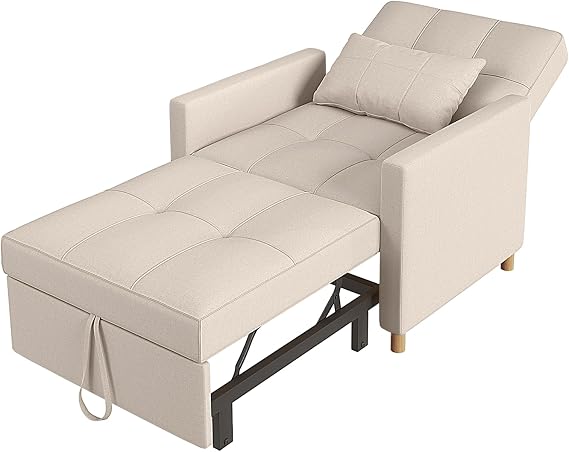 YODOLLA Pull Out Sleeper Chair Bed 80cm Single Sofa Armchair, Beige