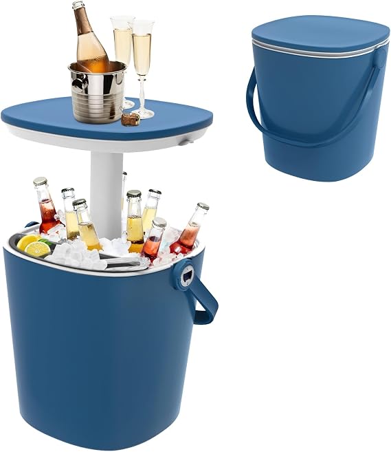 Outdoor Ice Cooler Side Round Table, 9.5 Gallon Beer and Wine Cooler for Patio Party, Portable Bar Table Rattan Pattern Portable Ice Chest, Patio Furniture & Beverage