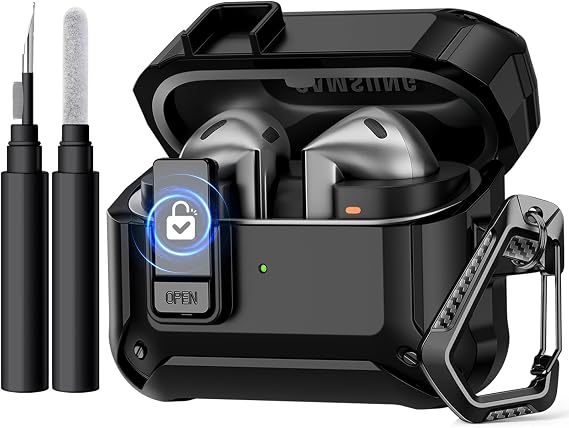 GEAK Case Compatible with Galaxy Buds 3 Pro/Samsung Galaxy Buds 3 Case with Carabiner & Cleaning Kit, Full Protective Hard Cover Shell with Secure Lock Clip for Galaxy Buds 3 Men Women, Black