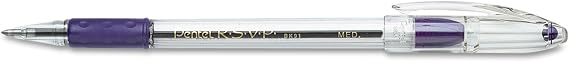 Pentel BK91V R.S.V.P. Stick Ballpoint Pen, 1mm, Trans Barrel, Violet Ink, Dozen