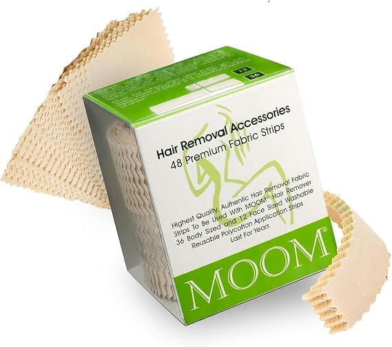 MOOM Wax Strips for Hair Removal - 48 Reusable Strips for Body & Facial