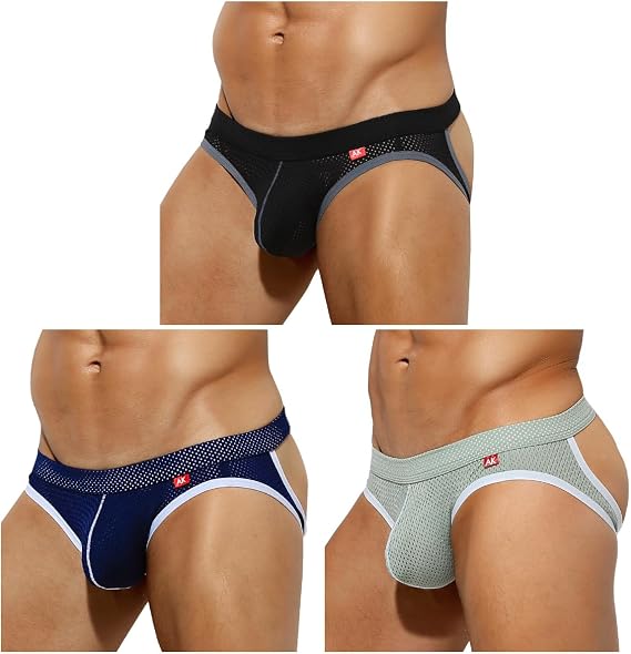 Arjen Kroos Men's Jockstrap Underwear 3 Pack Breathable Mesh Thong