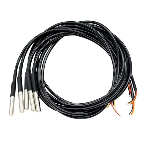 Aideepen 5 x Temperature Sensors 2 m Cable Waterproof Temperature Sensor Digital Stainless Steel Temperature Sensor Compatible with Arduino and Raspberry Pi Includes E-Book Compatible with Shelly