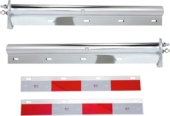 TBOZZ Chrome Straight Spring Loaded Mud Flap Hanger,Round Tube Style,1-1/8" Bolt Spacing,30" Length.with 7 inch Enhanced Spring Inside.with 2pcs Reflective Plate