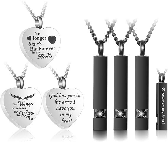Decor Urns 6 Pack Cremation Jewelry:3 Heart Ashes Necklace& 3 Bar Urn Necklace for Ashes