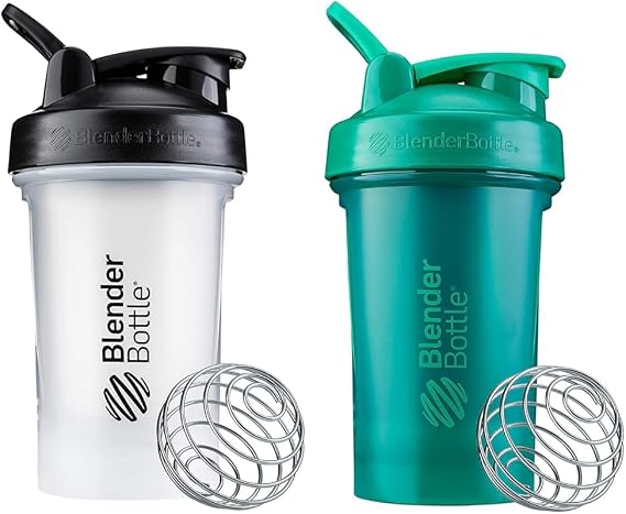 BlenderBottle Classic V2 Shaker Bottle Perfect for Protein Shakes and Pre Workout, 20-Ounce, Clear/Black & Classic V2 Shaker Bottle Perfect for Protein Shakes and Pre Workout, 20-Ounce, Emerald Green