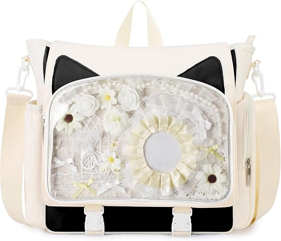 TINYAT Kawaii Ita Bag Backpack Cute Backpack for Women Men Pin Display Bag | Backpack with Adjustable Straps Durable,Lightweight Aesthetic Cat Ita Daypack Crossbody for Anime Y2K