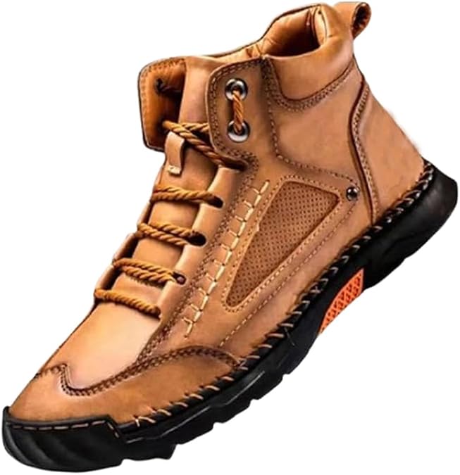 Men's Orthopedic Waterproof Leather Work Boots - Wide Width, Arch Support, Comfortable Handmade Outdoor Ankle Boots