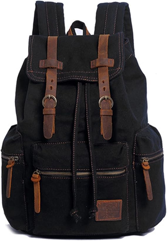 AUGUR High Capacity Canvas Vintage Backpack - for Hiking Travel 12-15" Laptop Backapcks for Men Casual Daypacks School bag Rucksack M-Black