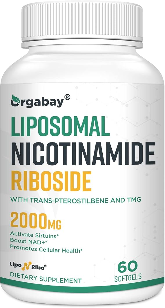 Orgabay Liposomal Nicotinamide Riboside 2000 MG with TMG and Pterostilbene, Similar to NMN Supplements Boost NAD+, Metabolism Booster Support Healthy Aging,60 Count