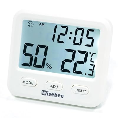 Wisebee Digital Indoor Hygrometer Thermometer, 2.9 Backlit Temperature Humidity Sensor Monitor for Baby Rooms, Home, Office, 1 Pack White