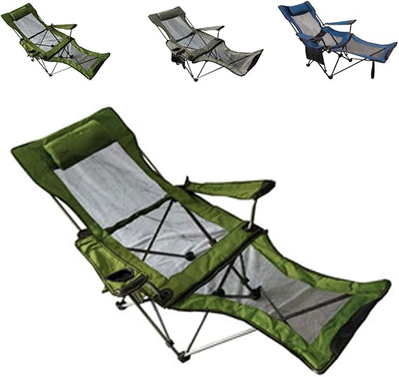 Portable Folding Camping Chair with Footrest Cup Holder Armrest Ultra Lightweight Rocking Camping Chair Outdoor Picnic Hiking Fishing for Adults, Green