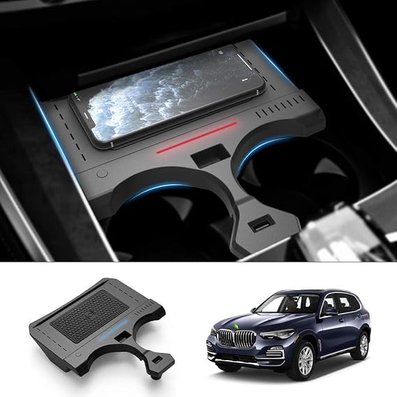 FIILINES Compatible with BMW X5 G05 2019-2021 2022 Wireless Car Charger 15W Faster Charging with USB Port Wireless Smart Phone Charging Pad