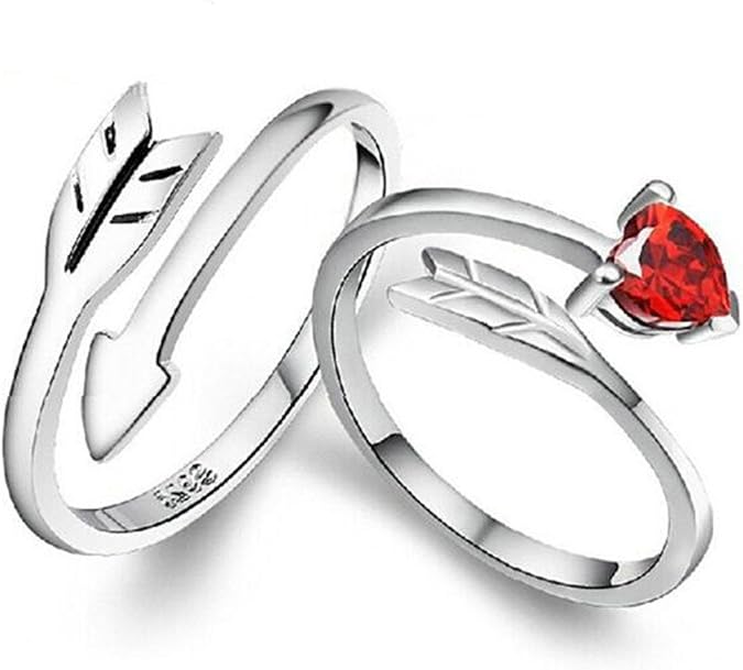 Uloveido 2 pcs Adjustable His and Hers Engagement Ring Set Puzzle Matching Heart Wedding Bands Couples Gifts LB018