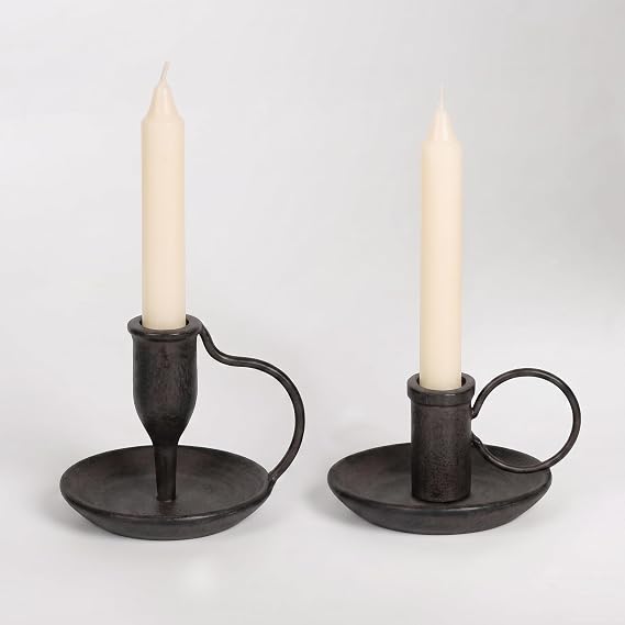 Matte Black Iron Candle Holder with Handle 2 Pcs Taper Candle Sticks Holder