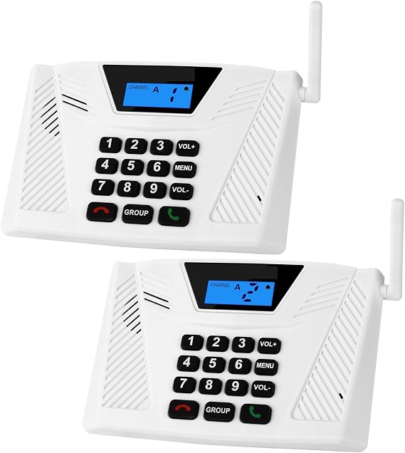 Intercoms Wireless for Home, Full Duplex Hands-Free Intercom, White | 5300ft Range Intercom System for Business with Group Call, Auto Answer, Clear Sound, Easy to Use Intercoms for Home, 2 Pack