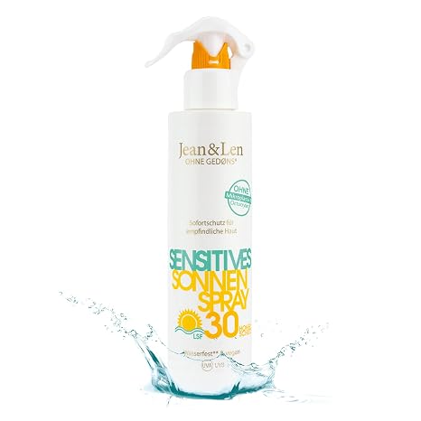 Jean & Len Sensitiv Sonnenspray 30 LSF wasserfest vegan 250 ml Für empfindliche & zu Sonnenallergie neigende Haut ohne Silikone Nanopartikel Octocrylen & Mineralöl