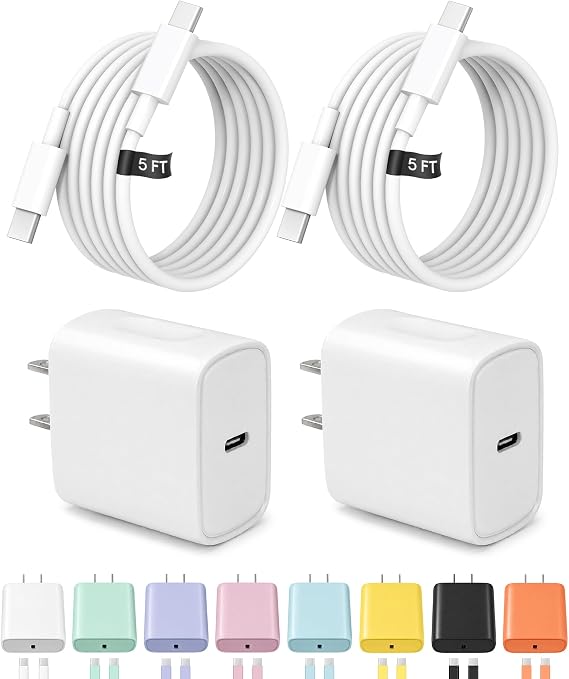 5FT iPhone 17 16 15 Charger Fast Charging USB C Charger Block(White)