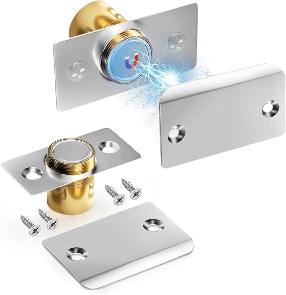 Closet Magnetic Door Catch, Strong Magnetic Ball Catch for Top of Door, Ball Catch Replacement, Adjustable Magnetic Door Latch, Silver Door Magnet, 2 Pack French Ball Catch for Top of Door
