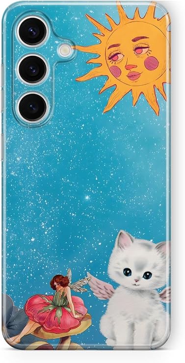 Samsung Galaxy A15 ile Uyumlu Güneşli Peri ve Melek Kedi Desenli Şeffaf Telefon Kılıfı