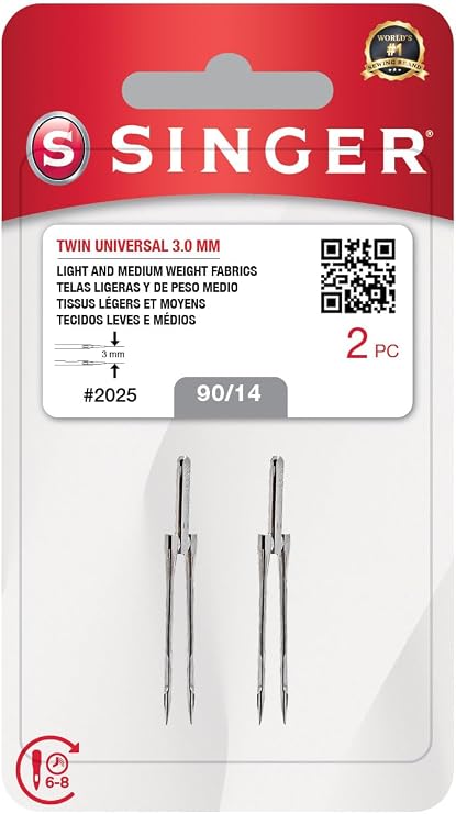 SINGER Twin Universal Sewing Machine Needles, Size 90/14-2PCS