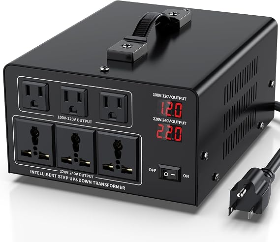 1000W Voltage Converter Transformer Step Up 110V/120V to220V/240V or Step Down 220V to 110V AC Power Converte, Circuit Breaker Protection, 2 US sockets, 2 Universal sockets, LCD Display