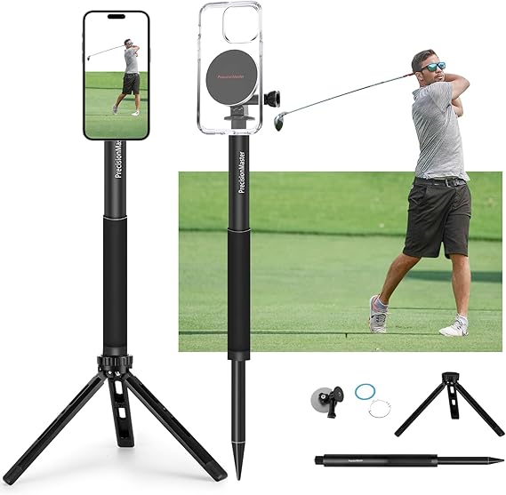 Golf Tripod & Monopod, Magnetic Golf Film Stick 52" Adjustable Aluminum, Golf Swing Training Aid Compatible with Mag-Safe iPhone Android Phones (4N Magnet)