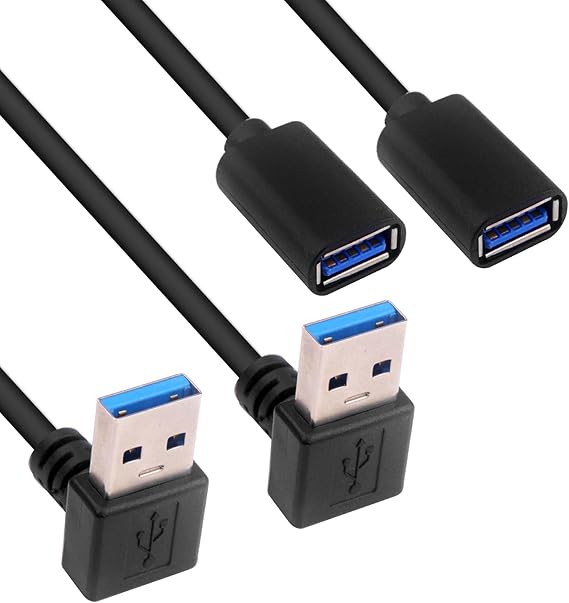 USB Extension Cable Up Angle, USB A Male to A Female USB 3.0 Extension Cord Data Transfer Extender Cable with Gold-Plated Contacts for USB Flash Drive/Hard Drive (Up, Black, 30cm, 2 Pack)