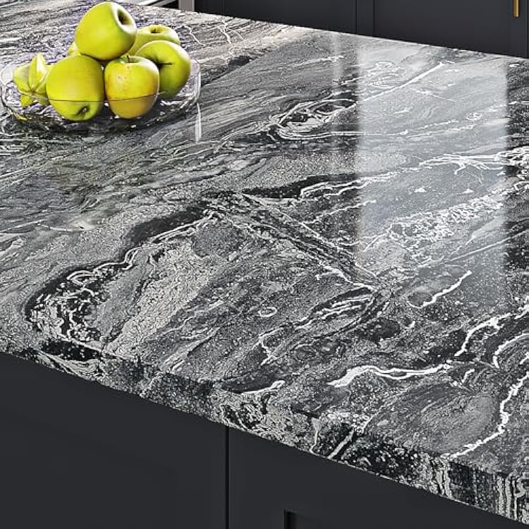 Livelynine Black Marble Countertop Contact Paper Waterproof Peel and Stick Countertops Self Adhesive Kitchen Wallpaper for Counters Bathroom Counter Top Covers Renter Friendly Desk Cover 15.8x78.8
