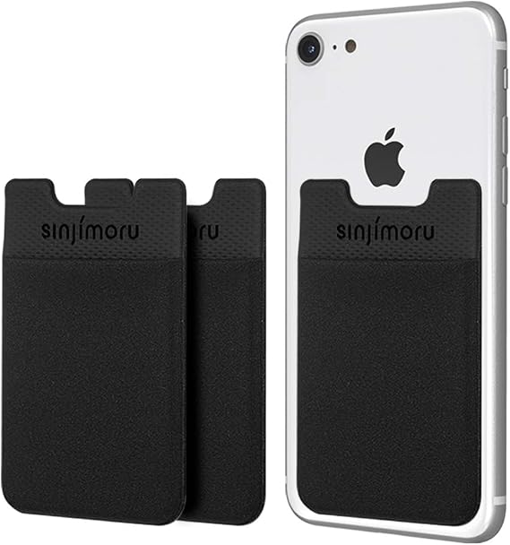 Sinjimoru Basic Cell Phone Wallet Stick on, Card Holder for Back of Phone Working as Adhesive Stretchy iPhone Wallet. Sinji Pouch Basic 2 Black 3 Pack