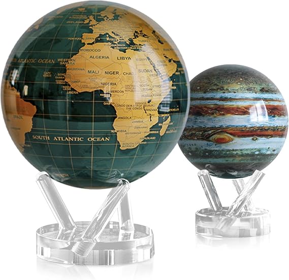 MOVA Green and Gold + Jupiter Globe Bundle 8.5" & 4.5" Solar-Powered Rotating Globes | Modern Earth Aesthetic Meets Planetary Wonder | Premium Gift or Desk Decor