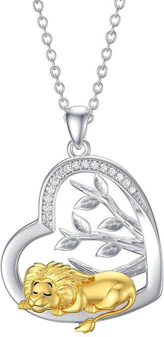 LONAGO Animal with Tree of Life Necklace 925 Sterling Silver Cute Tiger Lion Pendant Necklace Jewelry for Women
